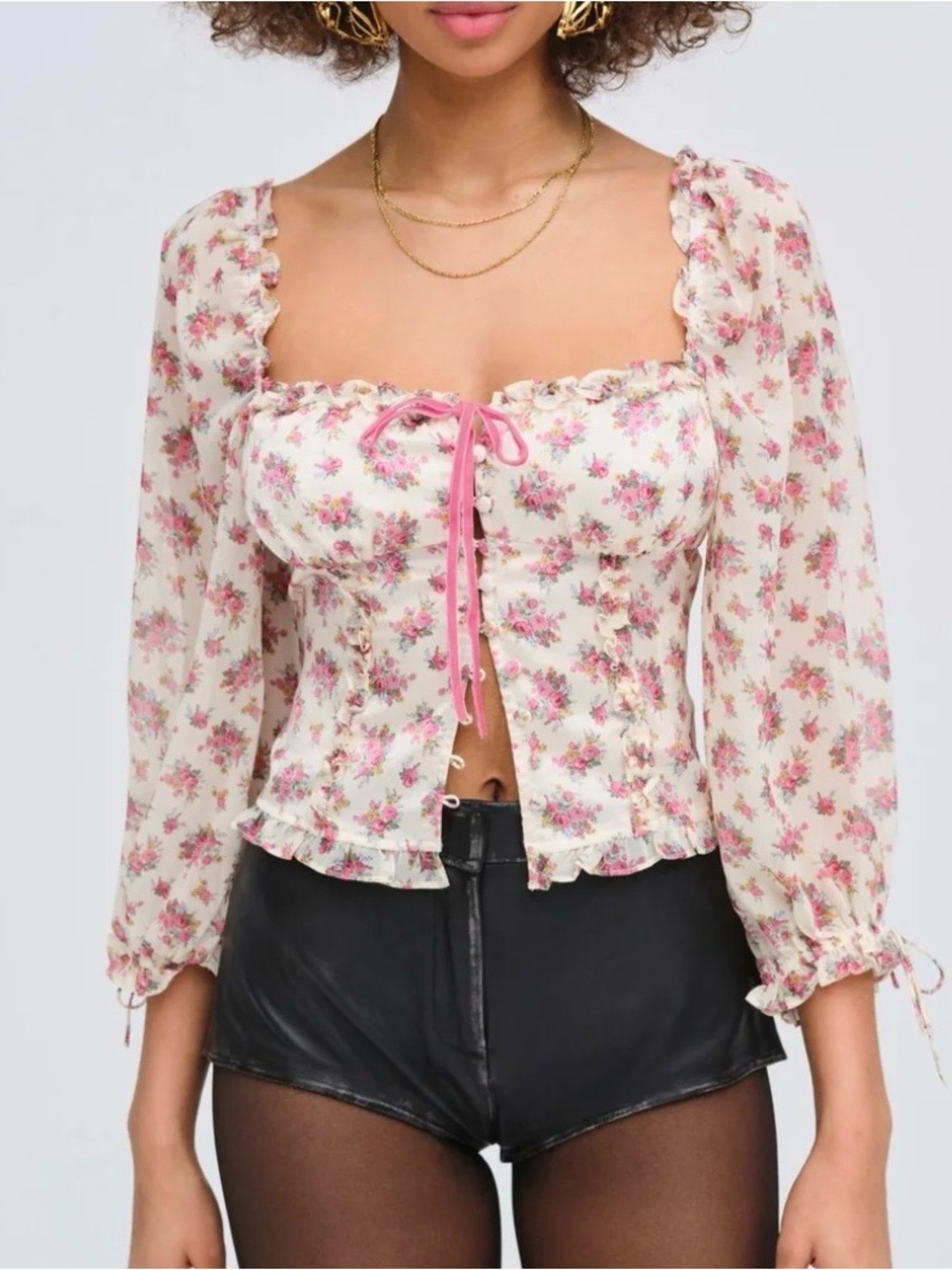 For Love & Lemons Etienne Floral Blouse Top NWT